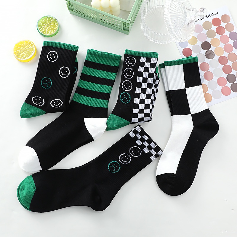 Vớ cotton Cổ Cao Kẻ Sọc Caro/smiling Cổ Cao Thời Trang Phong Cách Nhật Bản Cho Nữ YKD