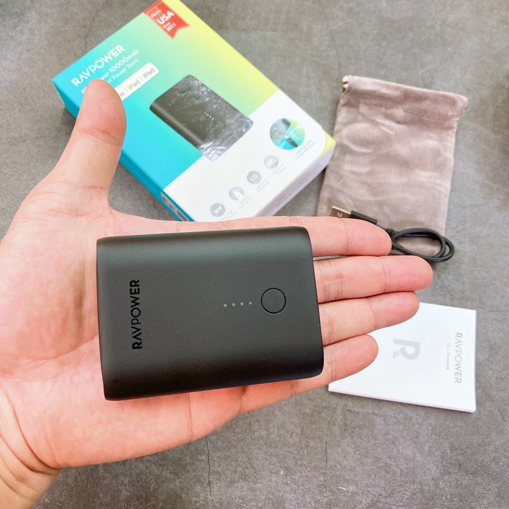 Pin sạc dự phòng Siêu Nhỏ RAVPower RP-PB206 10000mAh in/out PD 18w/siêu nhỏ kèm cáp sạc Type C+IPhone RPP-301(22.5W)