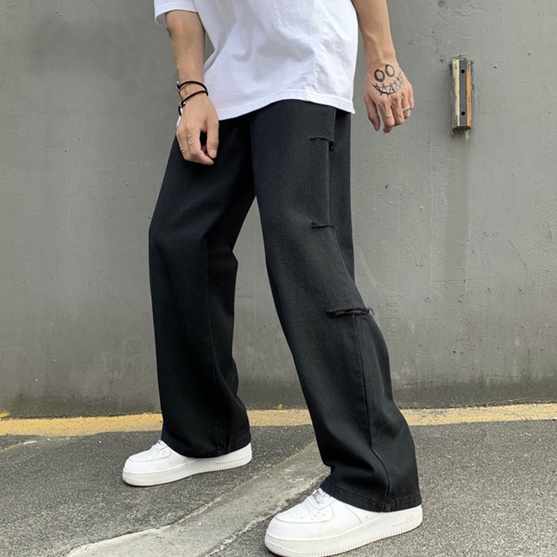 Quần kaki baggy nam nữ đen trắng đẹp rách khúc siêu ngầu Unisex phong cách Hàn Quốc QKK005