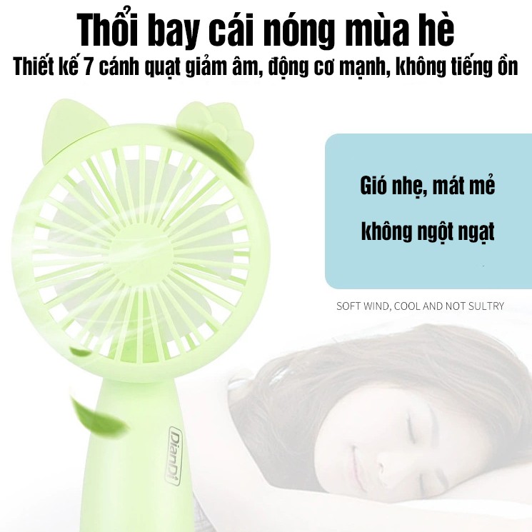 Quạt Mini Cầm Tay Để Bàn Tích Điện Có Đèn Led Chiếu Sáng Đứng Được TN095