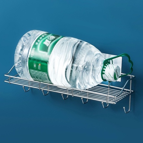 Kệ dán tường Inox 304 nhà bếp, nhà tắm, kệ dán tường Inox 6 móc dán tường siêu chắc chắn_Qdecor