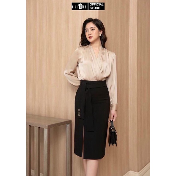 [NHẬP MÃ CHAS500 GIẢM NGAY 20K ĐƠN HÀNG 500] Chân váy bút chì công sở CHIANG xẻ vạt dây cách điệu cao cấp