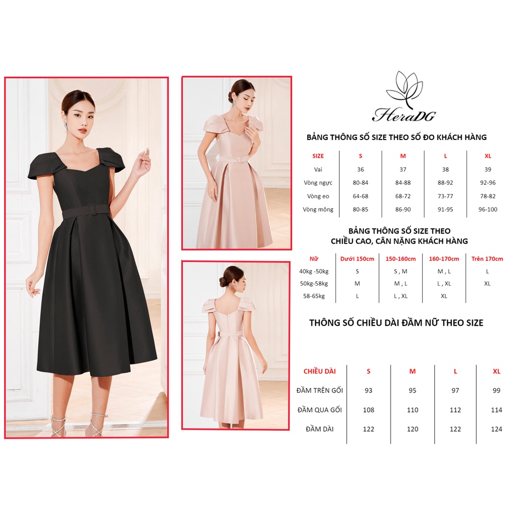 Đầm dự tiệc dáng xòe HeraDG thiết kế xếp vai, kèm dây đai sang trọng, thanh lịch WDPBB6010