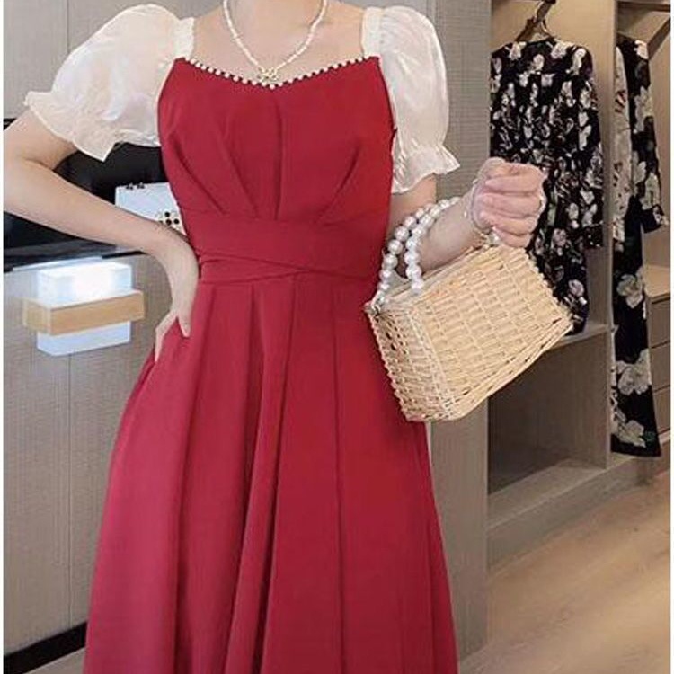 Đầm PERTY dài tay phồng cổ vuông phong cách Hàn Quốc thời trang cho nữ