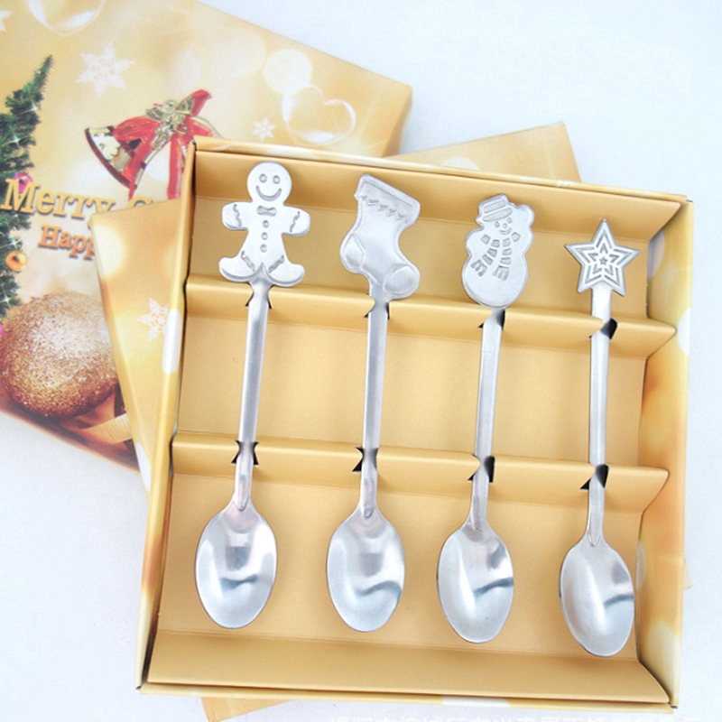 Set 4 Thìa Cà Phê Inox Thiết Kế Kiểu Dáng Giáng Sinh Dễ Thương Đáng Yêu