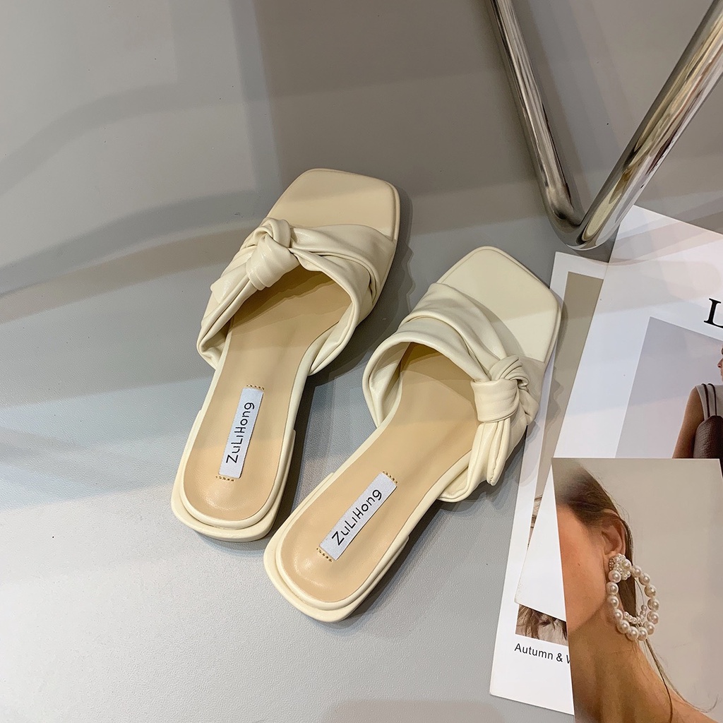 Guốc Nữ Đế Vuông Quai Ngang Nơ Da Mềm Cao Cấp QC Cao 3cm TRINH LÊ SHOP GIÀY DÉP