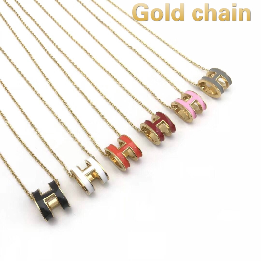 Dây chuyền mặt hình H mạ vàng nhiều màu sang trọng tùy chọn kèm phụ kiện và hộp