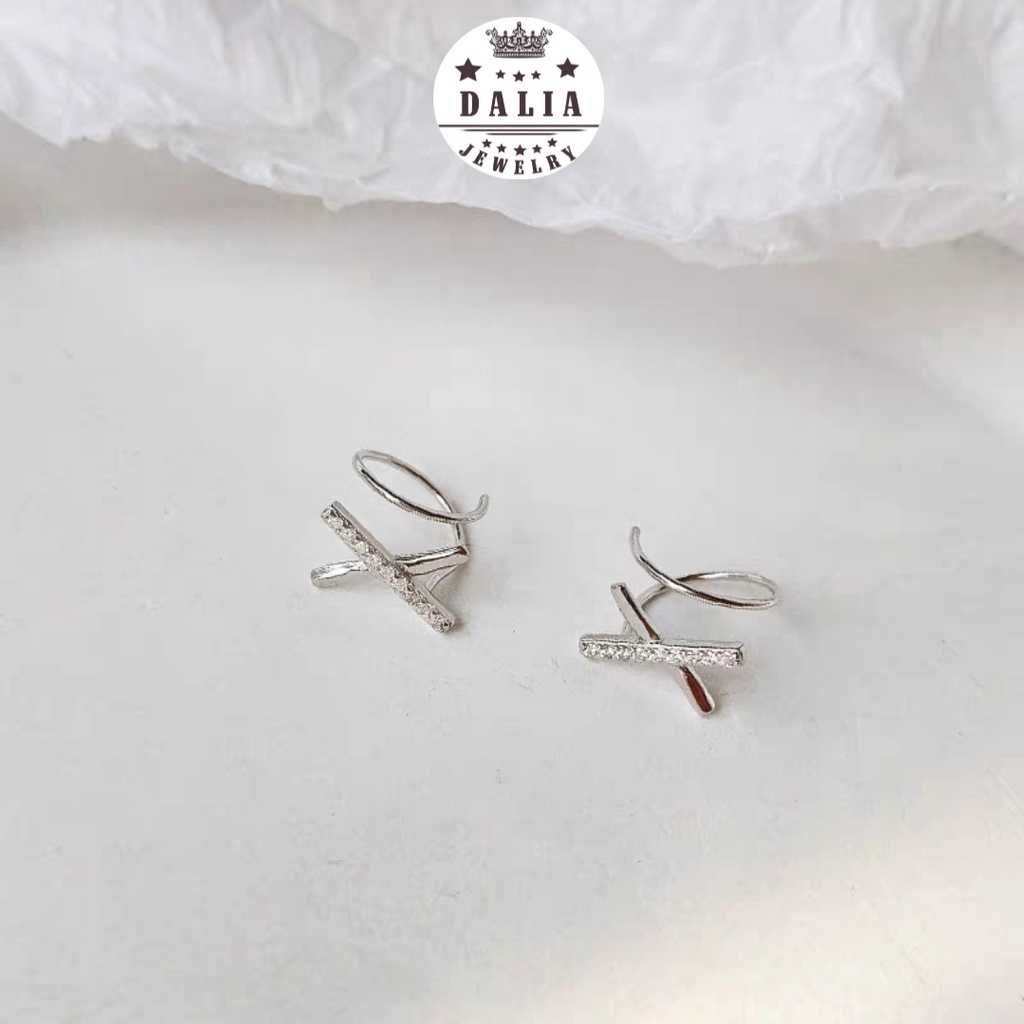 Bông tai bạc nữ thật DaLiA Jewelry khuyên tai chữ X dạng móc gài thu hút hoa tai basic dễ đeo cho nàng