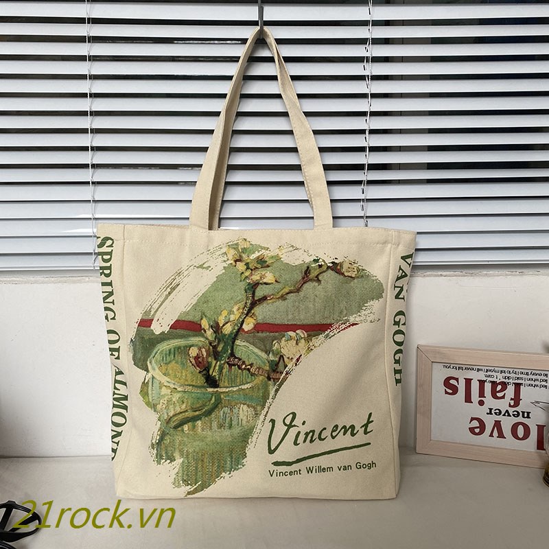 Túi Xách Canvas Cỡ Lớn In Họa Tiết Bằng Tay Phong Cách Retro Châu Âu Cho Học Sinh