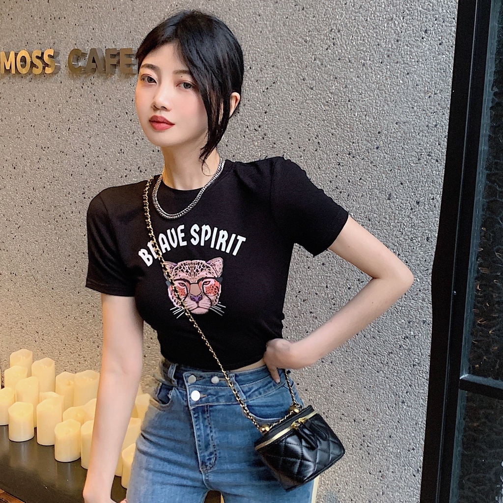 Áo Thun Tay Ngắn Cổ Tròn Dáng Ôm In Họa Tiết Thời Trang Mùa Hè