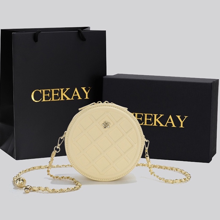 🌸Hàng Order🌸 Túi Xách Nữ CEEKAY Da Trơn Dập Vân Dáng Tròn Quai Da Phối Xích Quả Lắc Sang Chảnh Nữ Tính 🌸Hàng Quảng Châu