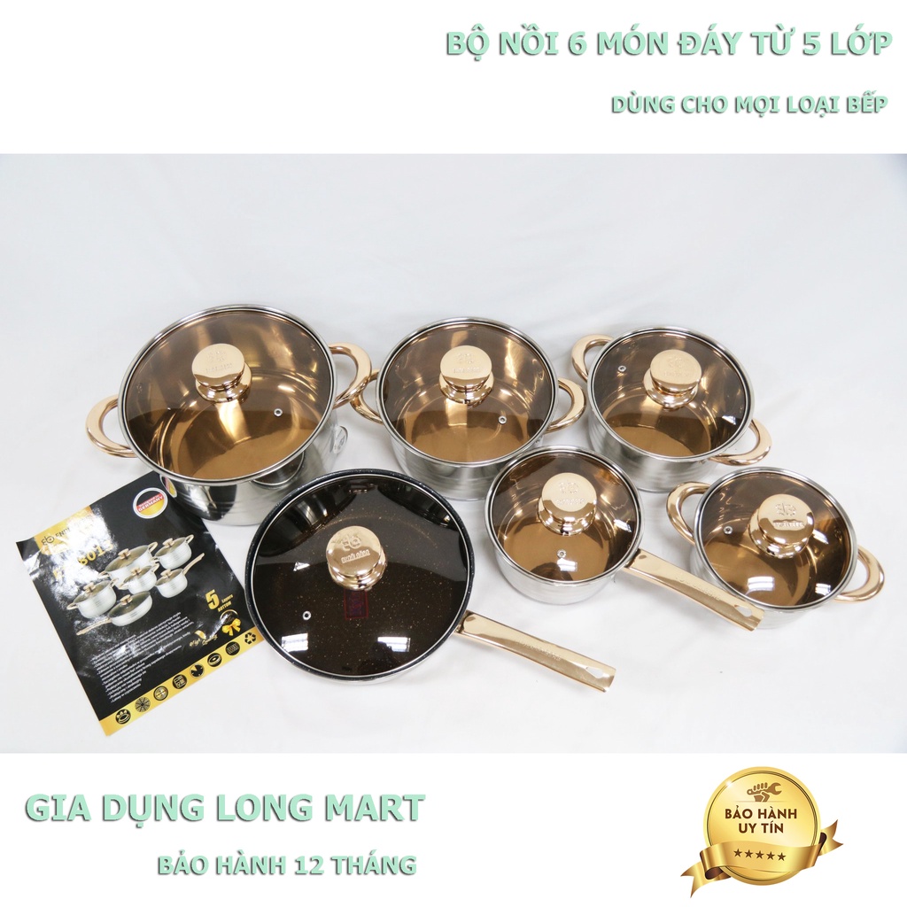 Bộ Nồi 6 Món 12 Chi Tiết ENGEL BERG - 8013, Đáy Từ 5 Lớp, Dùng Cho Mọi Loại Bếp Điện, Bếp Từ,Bếp Ga [Bảo Hành 12 Tháng]