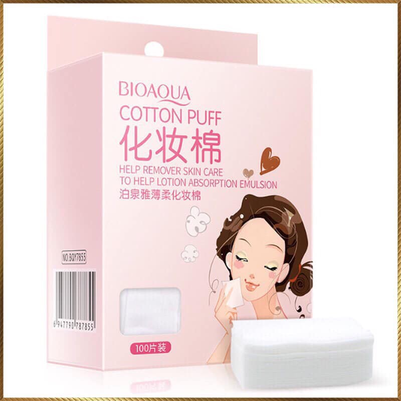 Bông tẩy trang hộp 100 miếng Cotton Puff Bioaqua 8K