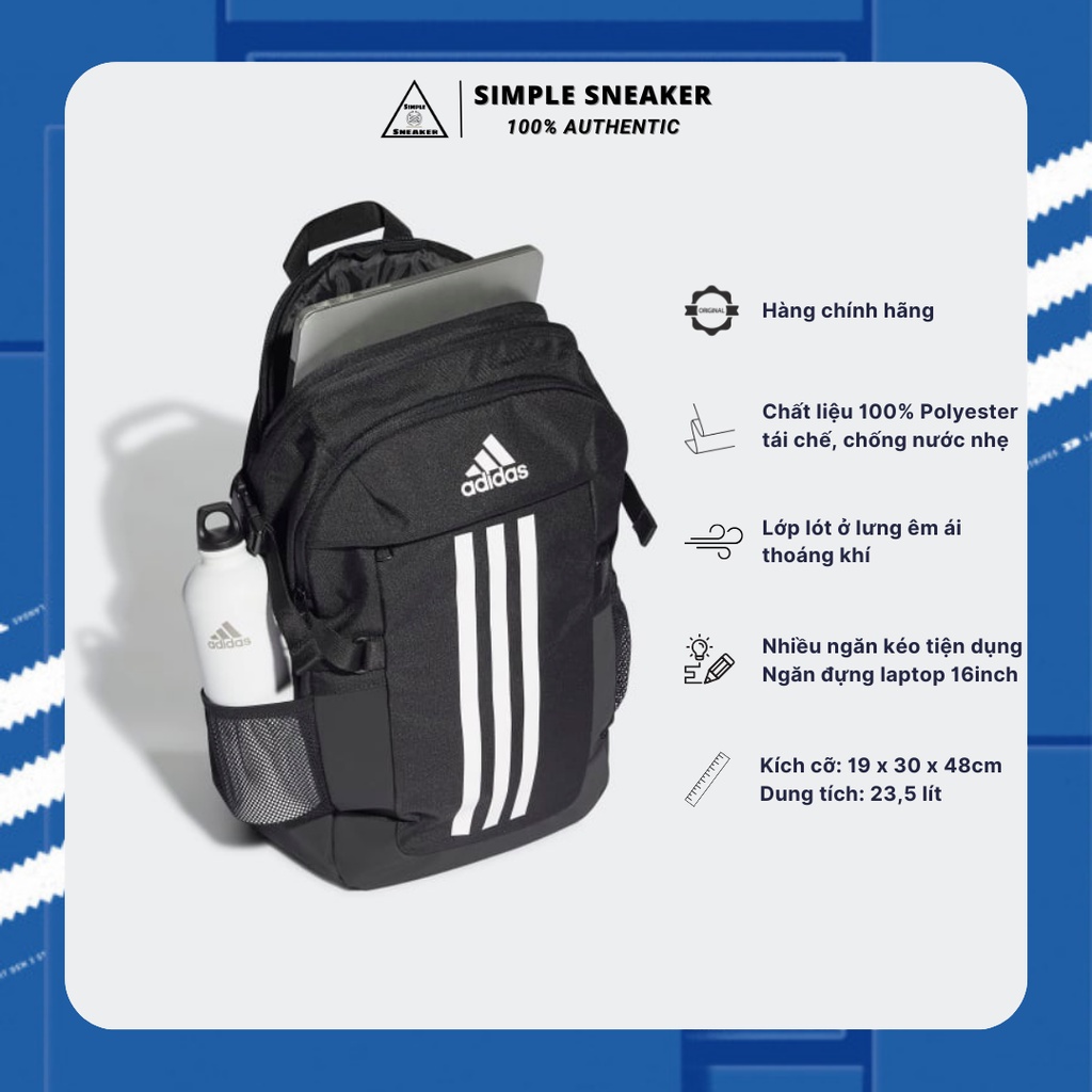 Balo Adidas Power 6 Black 3 Sọc Chính Hãng 💙SIMPLE SNEAKER💙 Adidas Ba Lô Power VI Màu Đen Camo Thể Thao Tập Gym
