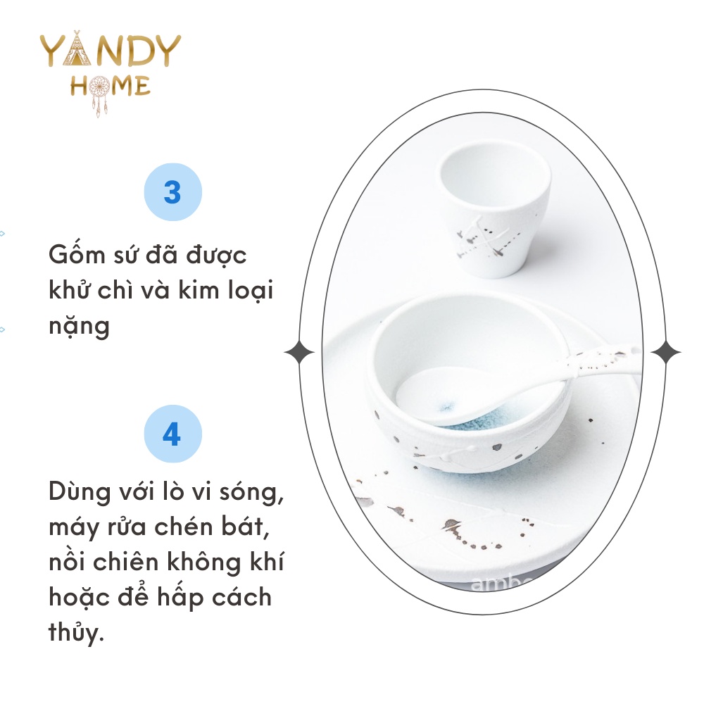 Bát đĩa tô chén gốm sứ YANDY HOME BB16 men sần họa tiết vẽ tay phong cách Nhật Bản