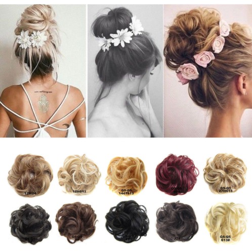 Búi tóc giả xoăn xù tự nhiên thời trang nhiều màu sắc tùy chọn cho nữ