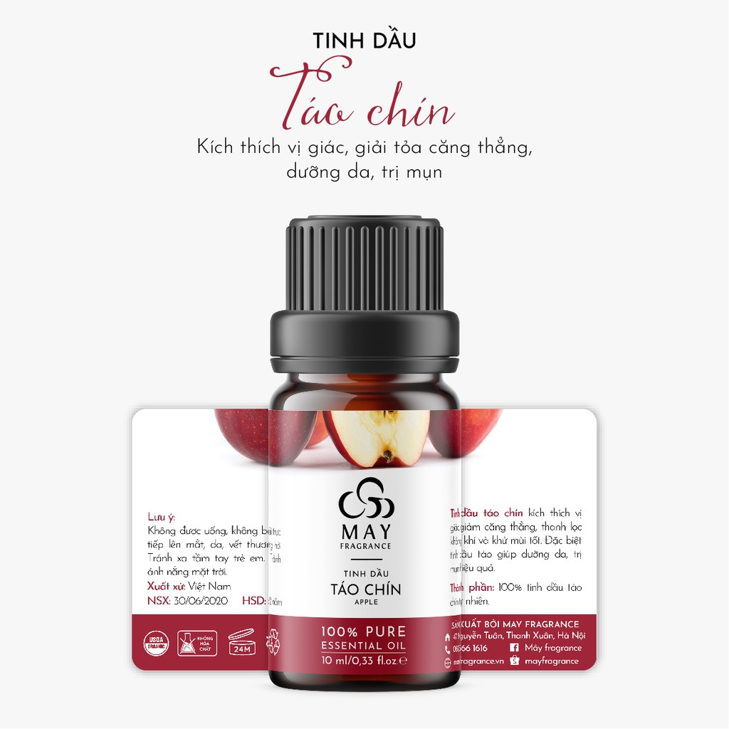 Tinh dầu táo chín thiên nhiên thơm phòng May Fragrance | Kiểm nghiệm GC - MS