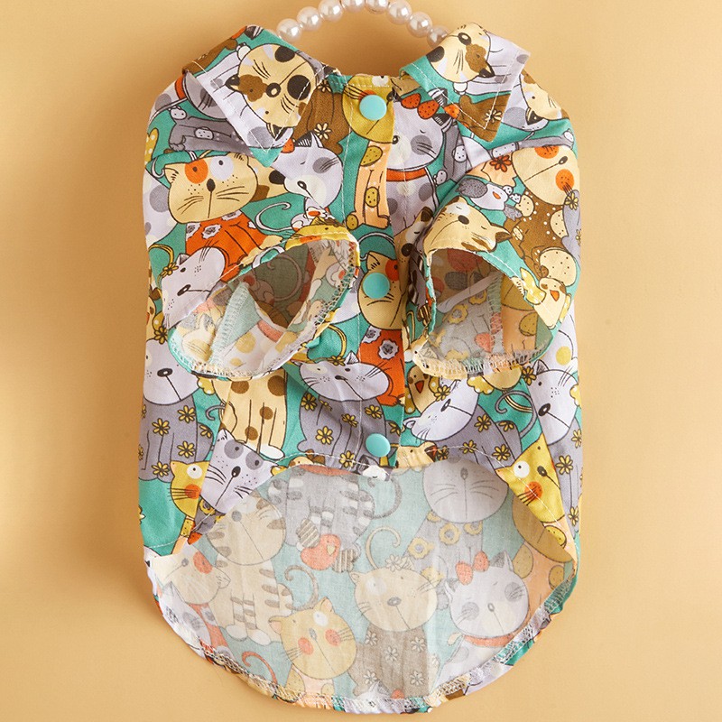 Aó sơmi cotton in họa tiết con mèo CAMQUYTSTORE cho thú cưng