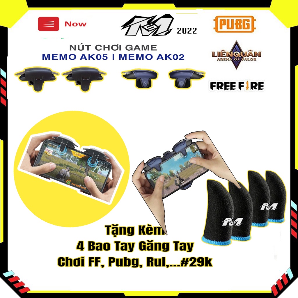 Nút bắn Pubg, FF, Rol mobile memo Ak05-AK02, nút bấm auto tap 30 nhịp/s , nút gaming tặng kèm 4 bao tay siêu nhạy game.