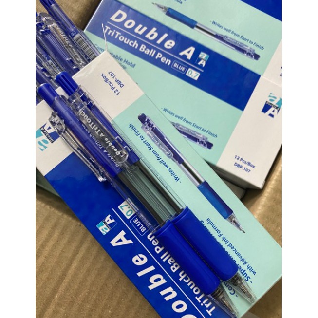 Hộp 12 cây bút bi Double A Tritouch - Thái Lan 0,7mm - Màu xanh
