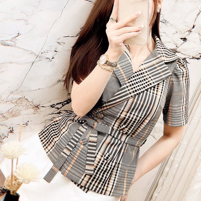 Áo vest nữ ngắn tay vải xuất dư hàng đẹp có bigsize cho người béo mập, áo vest nữ công sở kiểu thanh lịch, sang chảnh