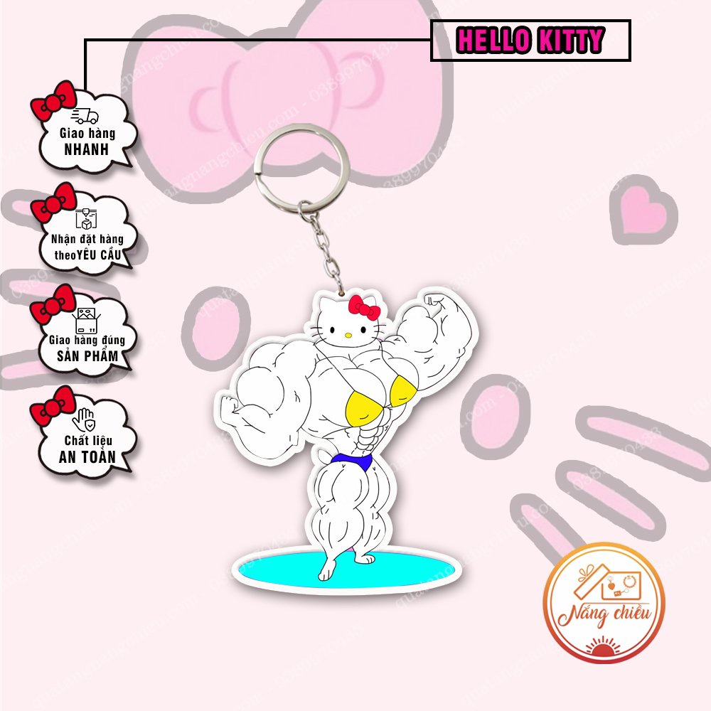 Móc khoá mèo hello kitty cơ bắp đô con lực lưỡng đáng yêu, quà tặng sinh nhật, sự kiện, đa dạng mẫu mã