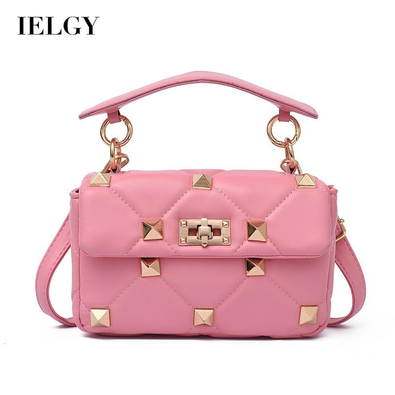 Túi đeo chéo IELGY bề mặt mềm thiết kế đinh tán thời trang cổ điển cho nữ