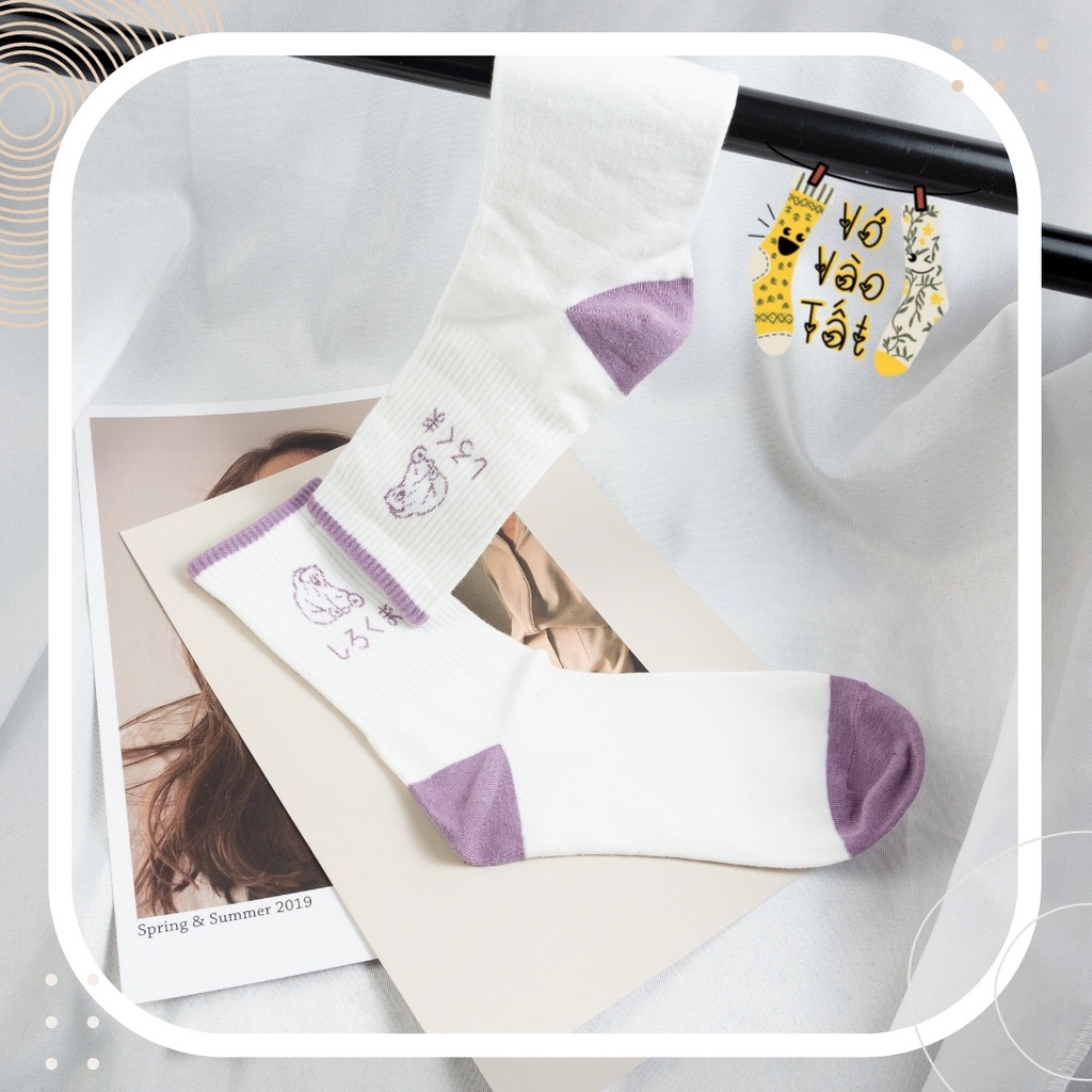 TẤT VỚ CỔ CAO TÍM HÌNH GẤU ĐƠN GIẢN PHONG CÁCH NHẬT BẢN