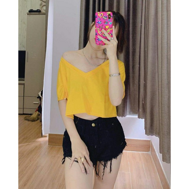 [Mã FAMAYWA giảm 10K đơn 50K] Áo Thun Nữ Croptop Cổ Tim Giá Rẻ Nhiều Màu - 603 | WebRaoVat - webraovat.net.vn