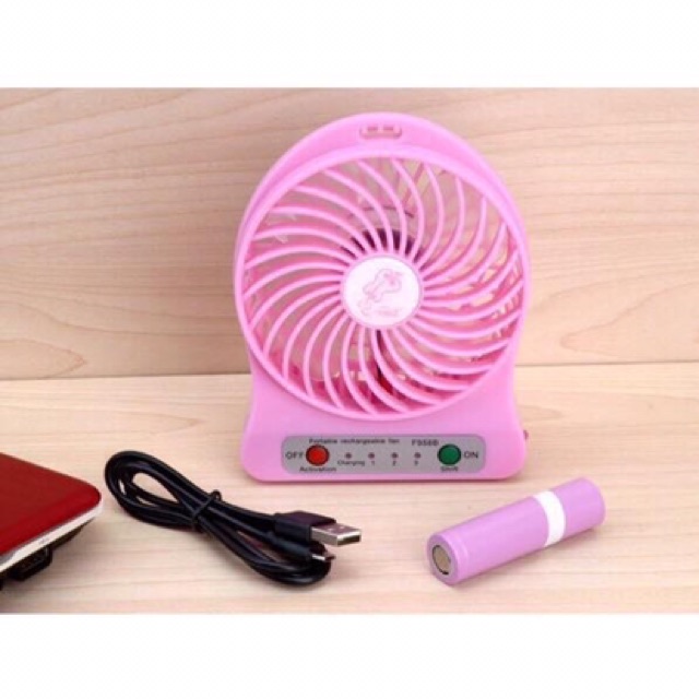 Quạt mini tích điện cầm tay có đế để bàn kiểu mới điều chỉnh 3 tốc độ siêu mát kèm pin và dây sạc siêu hot