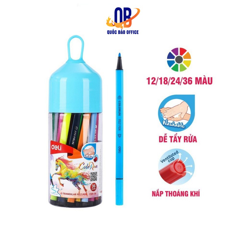 Bút màu nước 12 màu /18 màu / 24 màu / 36 màu hộp nhựa có quai sách tiện dụng , màu sắc tươi sáng - 1 hộp