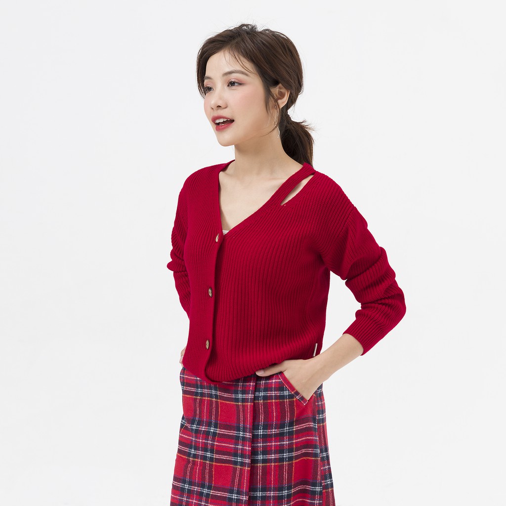 Áo cardigan xẻ 1 bên vai VIENTRAN V65C20T035 (Nhiều màu)