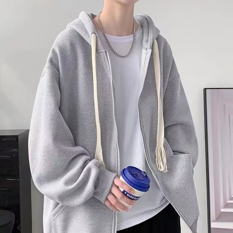 Áo Khoác Hoodie Màu Trơn Phối Dây Rút Cá Tính Thời Trang Hàn Quốc Cho Nam áo khoác hoodie cặp bigsize áo khoác hoodie nam form rộng áo khoác