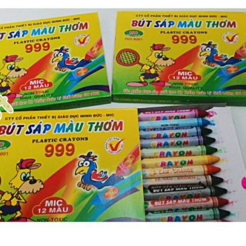 Hộp 12 bút sáp màu thơm 999. Hàng Việt Nam chất lượng cao, an toàn cho sức khỏe. Hộp bút sáp màu, bút tô màu sáp Mic