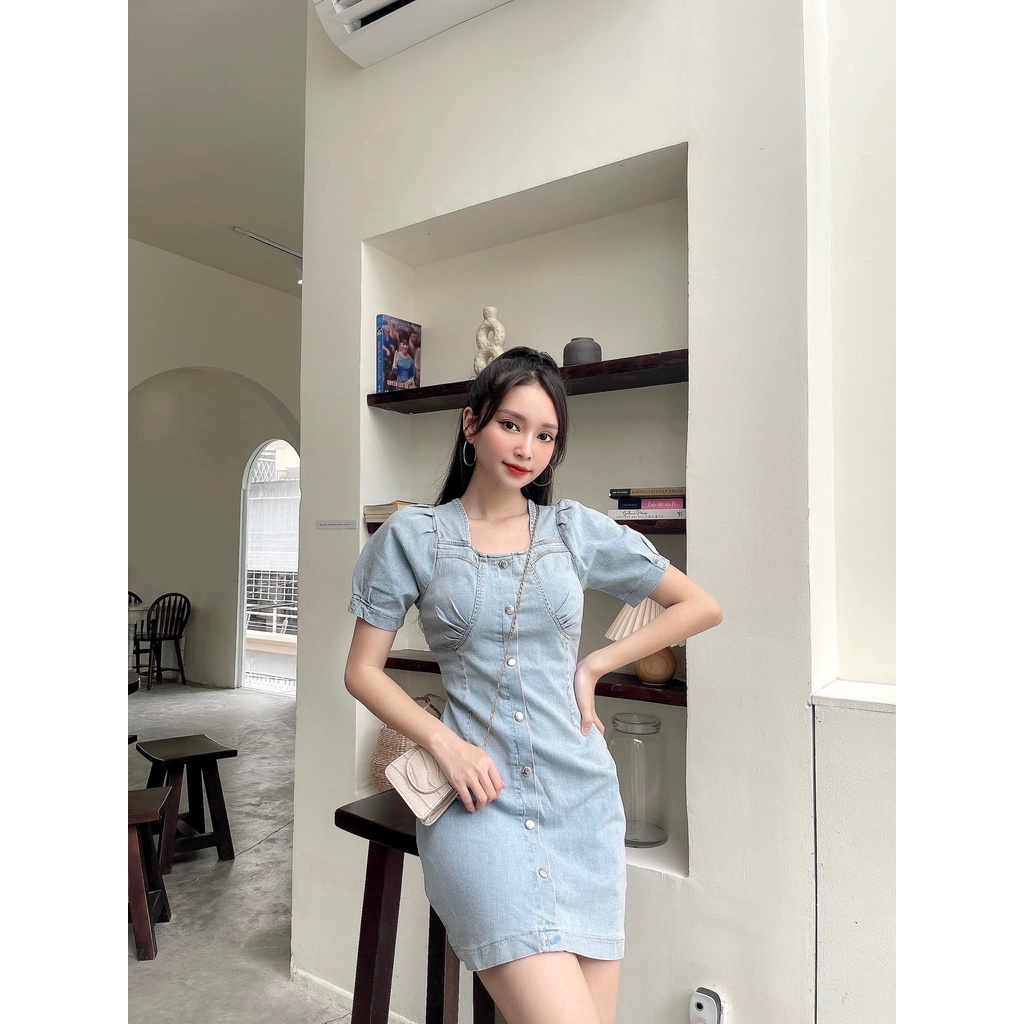 Đầm jeans vải giãn tay