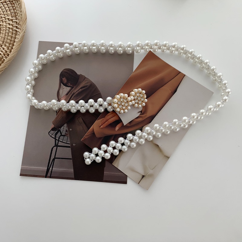 Thắt lưng nữ kết hạt trai bản 2cm co giãn, phong cách Vintage - 5 mặt khóa