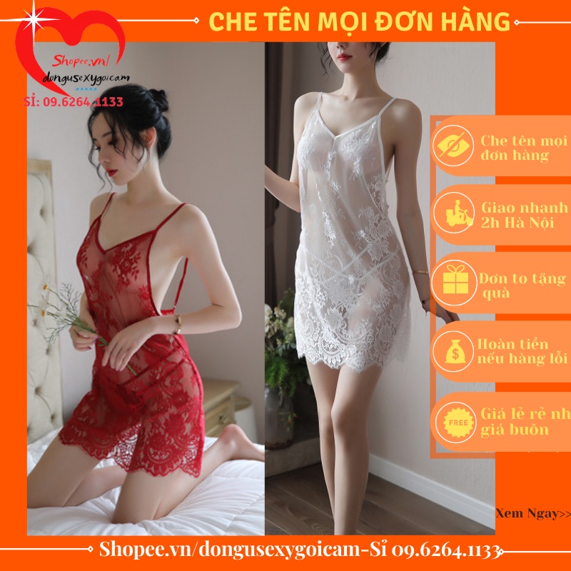 Váy Ngủ Ren Sexy - Đầm Ngủ Nữ Sexy Xuyên Thấu Gợi Cảm Kèm Quần Lọt Khe Giá Rẻ Nhiều Màu Đỏ, Đen,..- REN HOA XUYÊN THẤU
