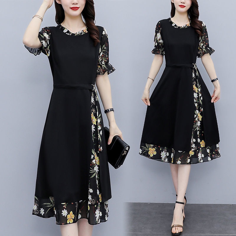 Bộ Áo Và Chân Váy Chiffon Dài Qua Gối In Họa Tiết Thời Trang Mùa Hè 2022 Dành Cho Nữ