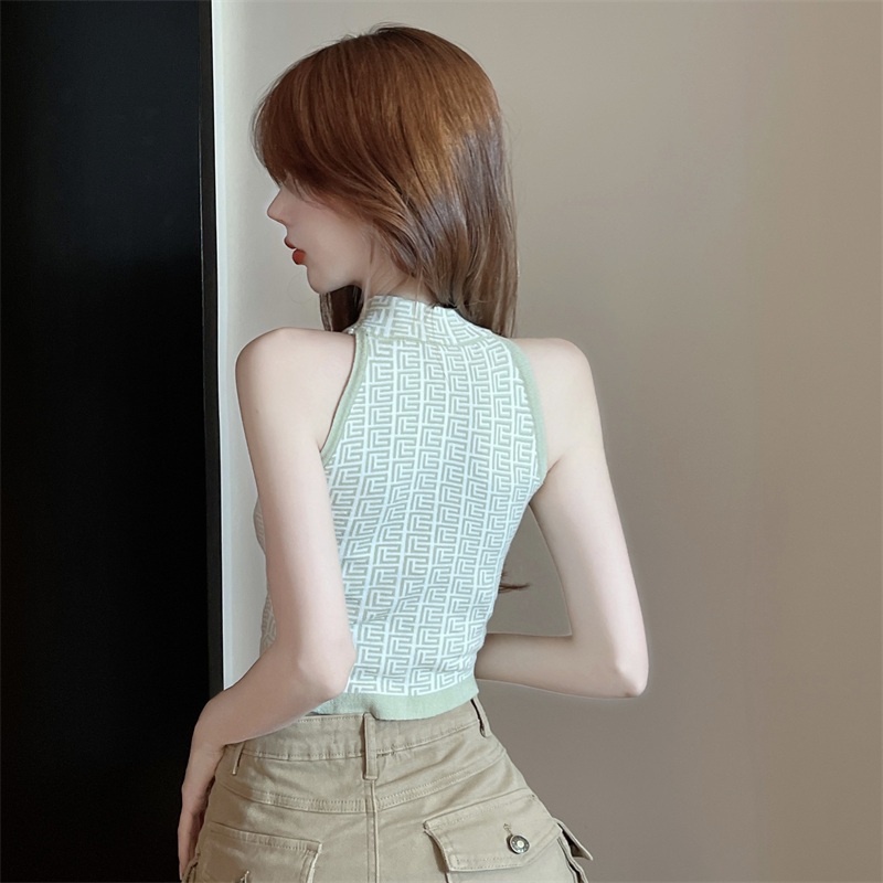 Áo ZHELIHANGFEI vải dệt kim không tay lưng cao quyến rũ thời trang cho nữ