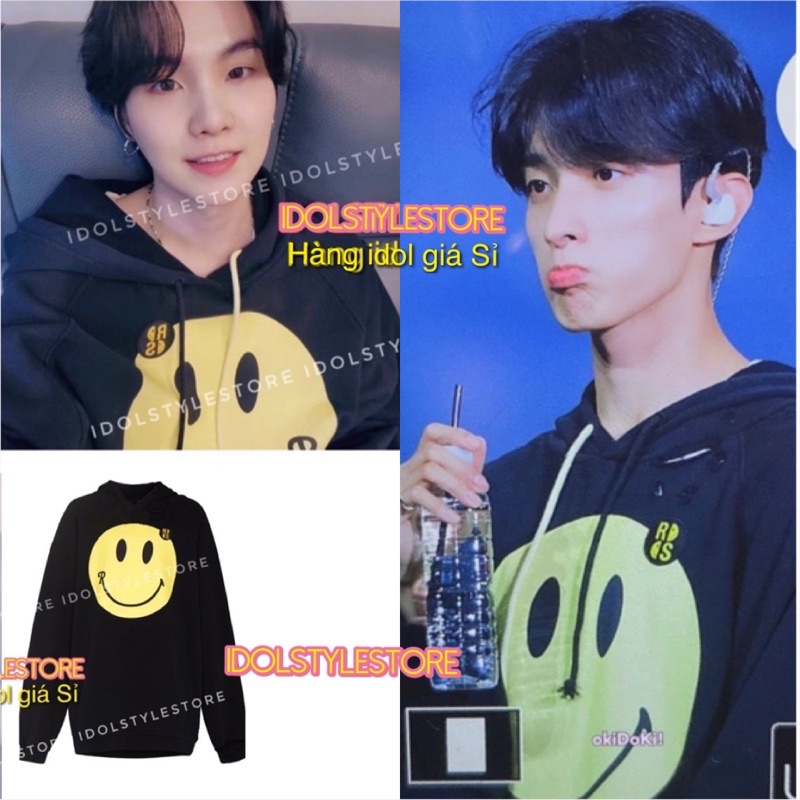 Áo hoodie nỉ mũ mặt cười như Suga BTS và Dokyeom Seventeen
