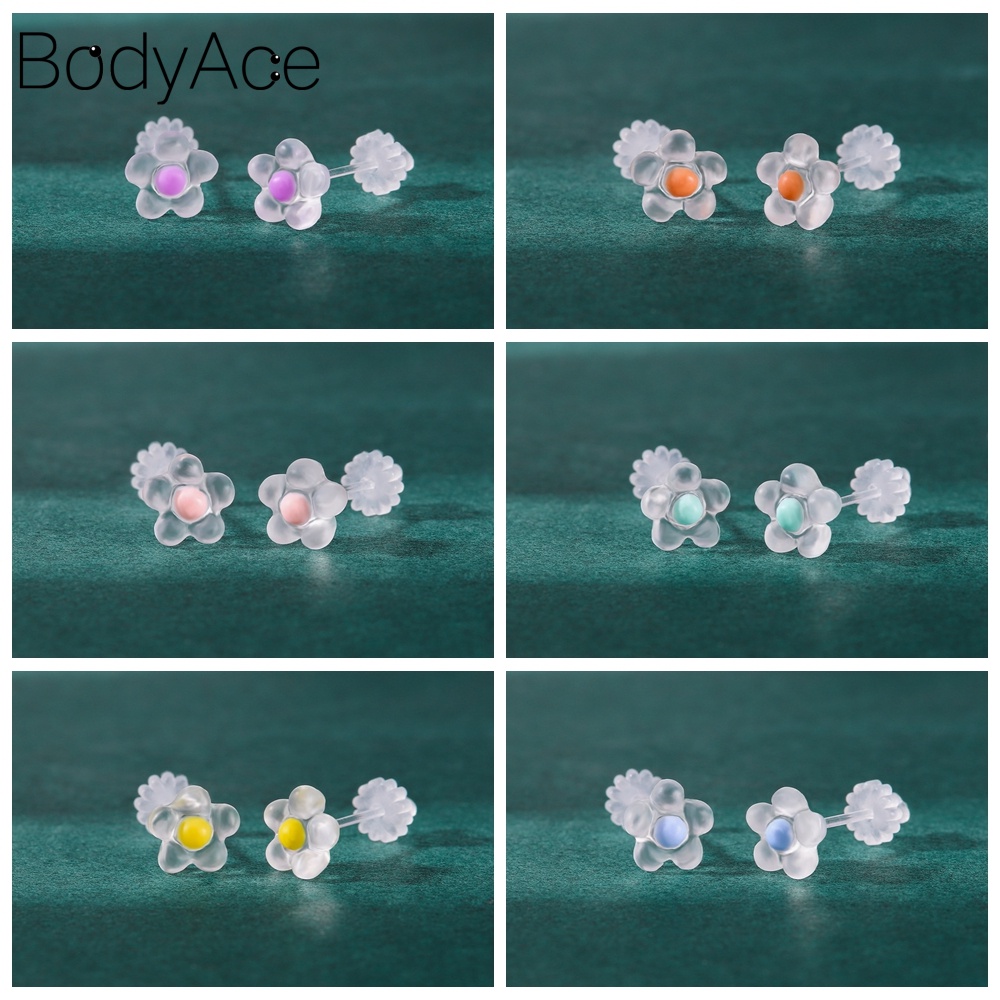 1 Đôi Bông Tai Nhựa Hình Hoa Nhiều Màu Sắc Không Gây Dị Ứng