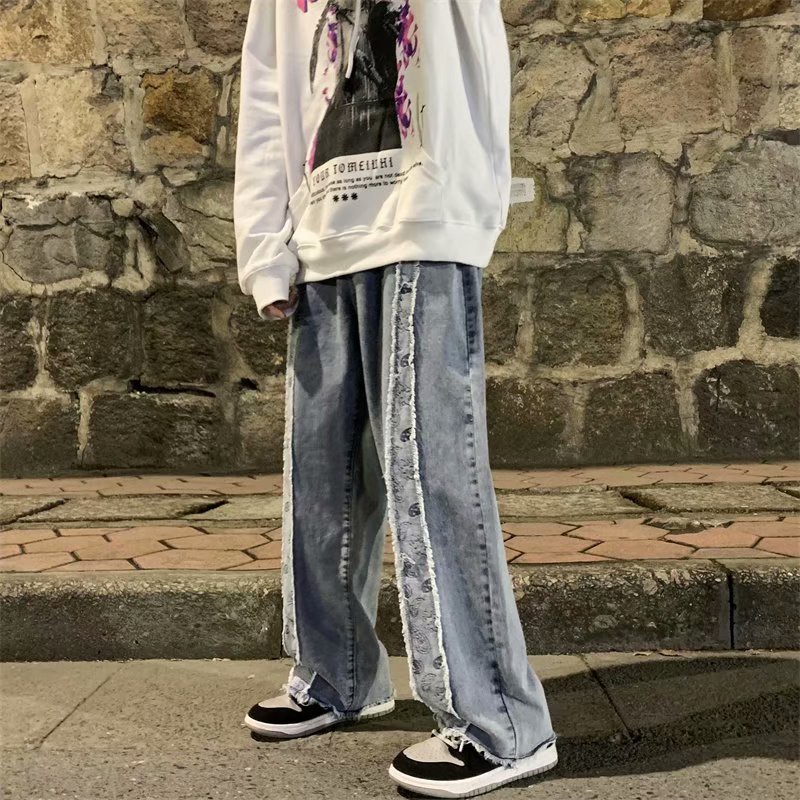 Quần dài ống rộng phong cách hàn quốc thời trang cá tính cho nam unisex simple jean in rời quần tây nam thông thường nối màu tương phản quần đôi thời trang
