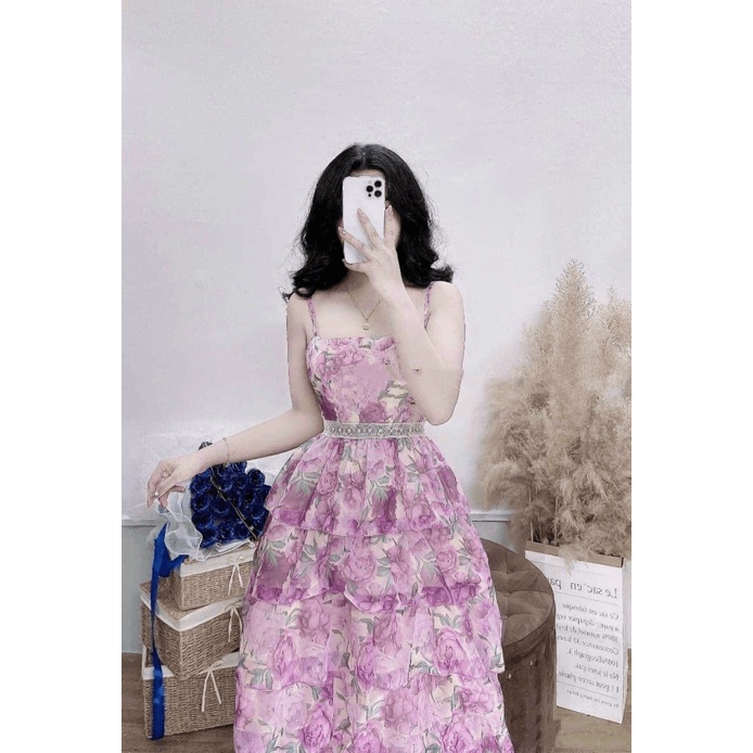 ĐẦM HOA NỮ 2 DÂY VOAN PHỐI 5 TẦNG CỰC HOT SIÊU XINH TÔN DÁNG NÀNG THƠ VLTN SHOP