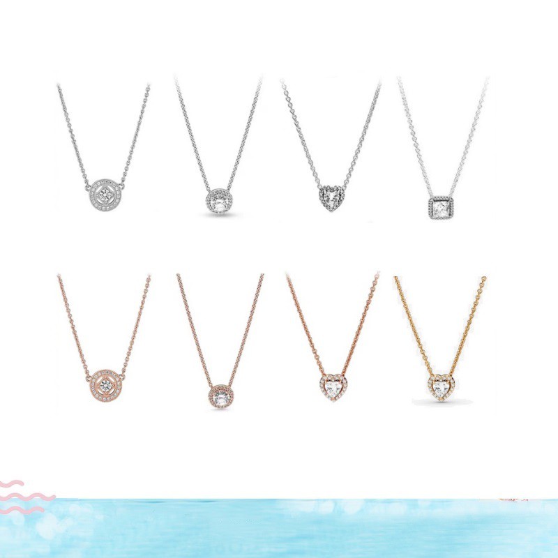Vòng cổ S925 Mặt Hình Tròn / Vuông / Tròn Lấp Lánh Phong Cách Vintage