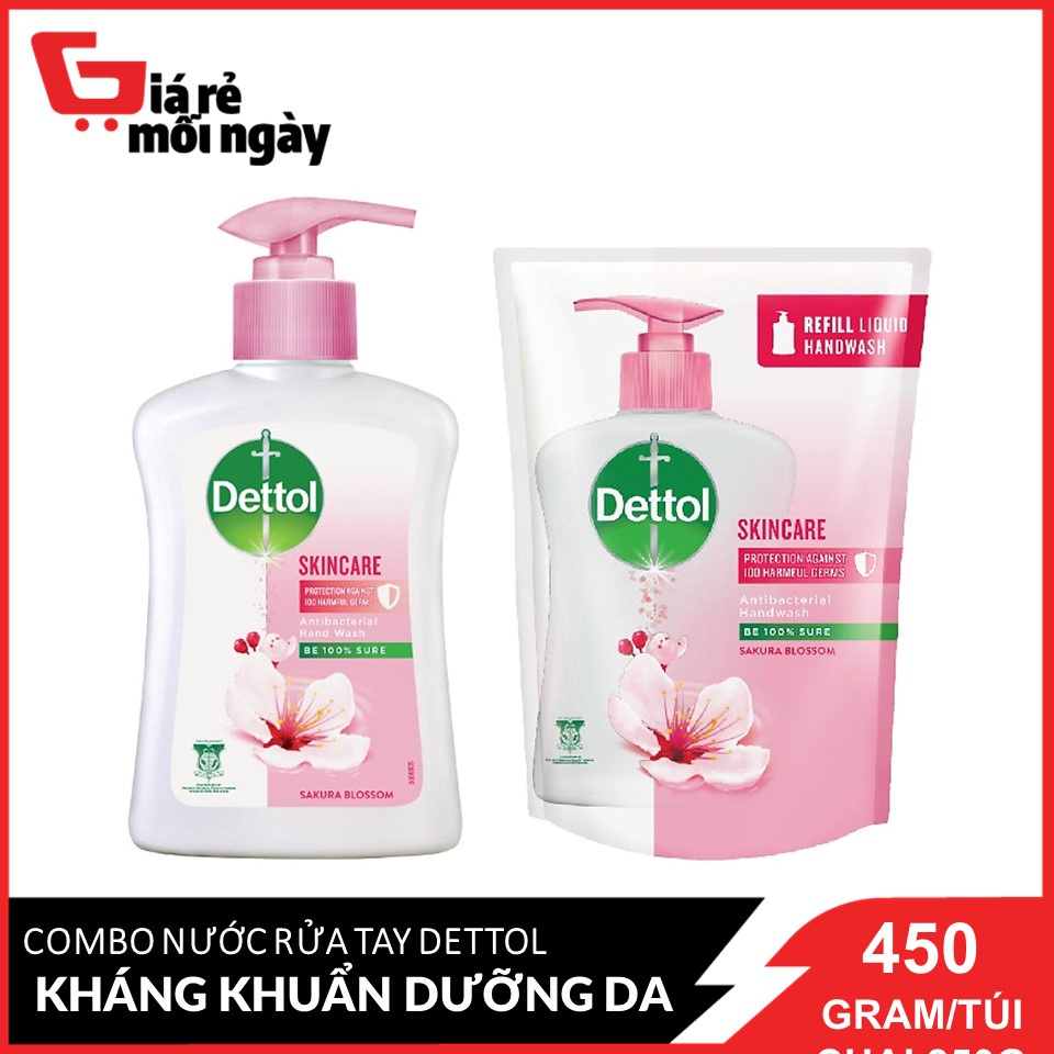 Combo Tiết Kiệm Chai 250G + Túi 225G Nước Rửa Tay Dettol Hương Hoa Anh Đào