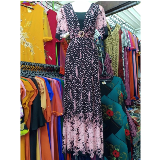 Đầm dạ hội trung niên thun voan lưới co giãn cao cấp