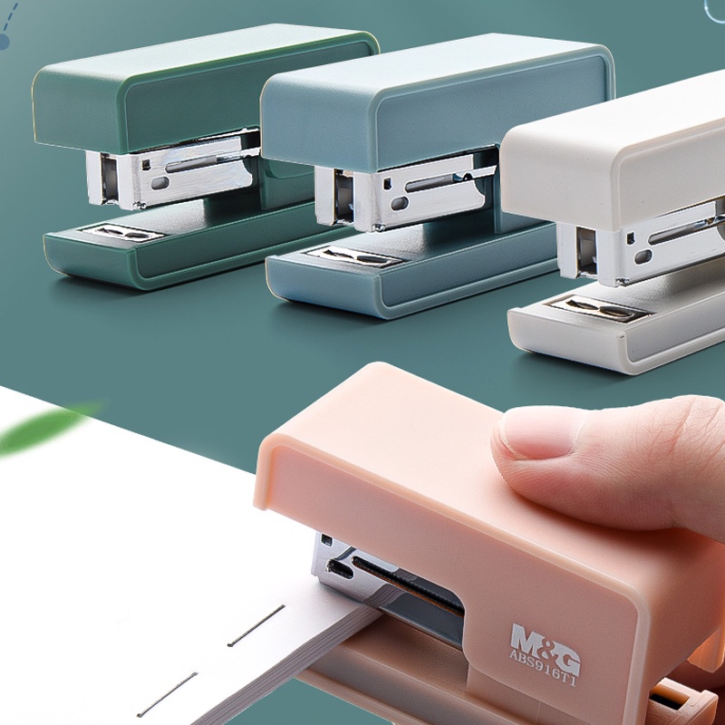 Dụng cụ bấm ghim mini màu sắc dễ thương kèm hộp đựng tiện dụng cho học sinh