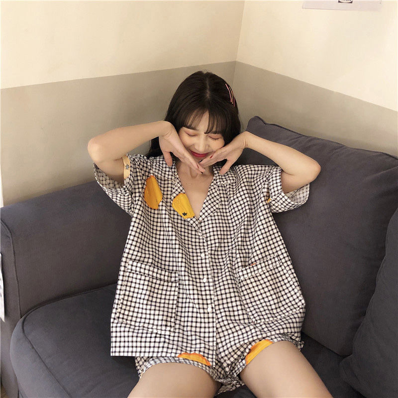 đồ mặc nhàđồ ngủPhiên bản Hàn Quốc pijama mặc quần áo ngắn mới cho các nữ sinh vào mùa xuân và hè