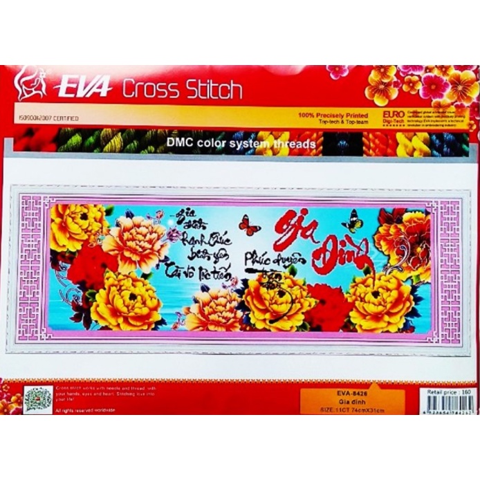 Tranh Thêu Chữ Thập 3D Gia Đình Hạnh Phúc Bình Yên EVA8426 (KHÁCH TỰ THÊU) KT:74X31CM
