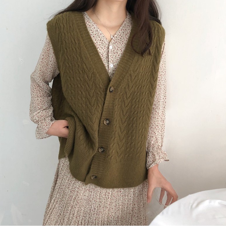 Gile Len | Áo Gile Len Dệt Kim Cổ V Dáng Rộng Ulzzang Kiểu Dáng Trẻ Trung, Hàng Quảng Châu | BigBuy360 - bigbuy360.vn